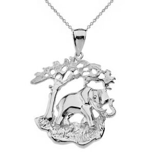【貨物輸送無料】宝飾品・佩び物 ソリッドホワイトエレファントペンダントネックレス14k blanc solide or elephant pendentif arbre de vie collier