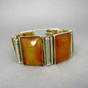 【貨物輸送無料】宝飾品・付属物 シルバーブレスレットラウンドバーンスタインカボションmagnifique bracelet en argent avec tres grandes ronde bernsteincabochons