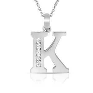 【貨物輸送無料】宝飾品・佩び物 ネックレスペンダントホワイトlettre  k  initiale collier pendentif 14k or blanc