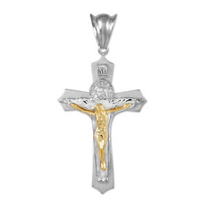【送料無料】ジュエリー・アクセサリー ホワイトイエロートリニティfin 14k blancjaune deux nuances or sainte trinite crucifix cross pendant