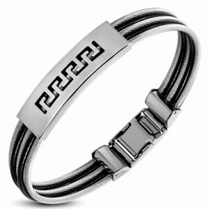 【送料無料】ジュエリー・アクセサリー スチールブレスレットシルバーケーブルbracelet acier cables argentes et noirs labyrinthe