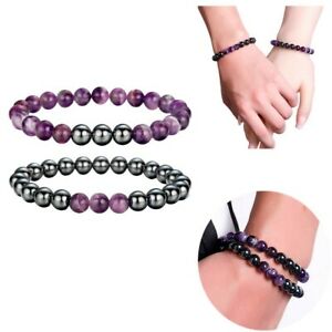 【送料無料】ジュエリー・アクセサリー カップルフレンドシップブレスレットブレスレットアメジストヘマタイト2 bracelets de distance, amethyste et hematite pour couplesamitiebracelets en