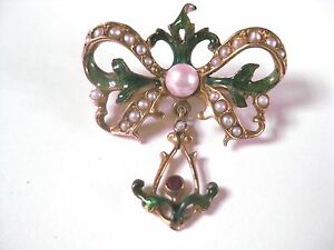 【貨物輸送無料】宝飾品・付属物 アールヌーヴォーブローシュゴールドエナメルart nouveau broche or 585 avec email