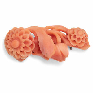 【貨物輸送無料】宝飾品・付属物 サンゴブローチジュッツinsolite broche de sculpte corail, chine 1 moitie de 20 jhdts