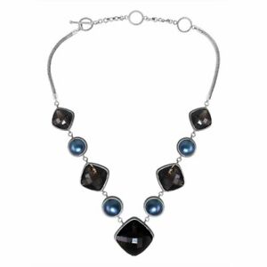 【貨物輸送無料】宝飾品・付属物 スターリングシルバーカラーオニクスブラックグレーパールcollier argent sterling avec onyx noir, gris perle 錫1699co2