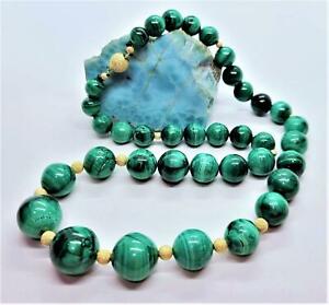 【貨物輸送無料】宝飾品・付属物 ナチュラルグリーンマラカイトロンドパールゴールドネックレスnaturel vert malachite rond perles 14k collier or 1875  815粍