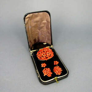 【貨物輸送無料】宝飾品・付属物 ビジューセットサンゴオリジナルケースantique bijou set avec mediterranee coraux original etui 19 siecle