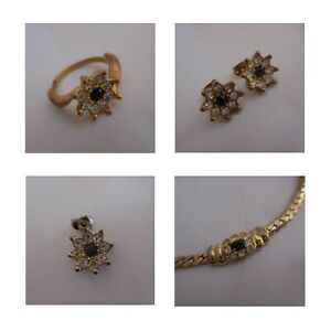 【貨物輸送無料】宝飾品・付属物 ネックレスイヤリングペンダントゴールドメッキサファイアリングparure femme collier boucles oreille pendentif bague plaque or saphir n4114