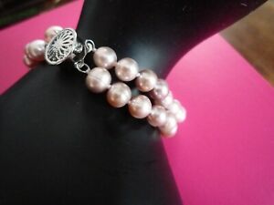 【送料無料】ジュエリー・アクセサリー ブレスレットピンクウォーターパールローズシルバークラスプravissant bracelet 2 rangs perles eau douce rose 7mmfermoir argenteprix doux