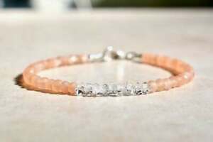 【送料無料】ジュエリー・アクセサリー ピーチムーンストーンヘルキマーロンデルビードブレスレットbeautiful peach moonstoneherkimer 34mm rondelle beaded gemstone bracelet 7