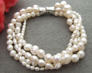 【送料無料】ジュエリー・アクセサリー マルチシェイプホワイトパールブレスレット8 4 rows multi shape white pearl bracelet 12,946円