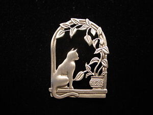 【送料無料】ジュエリー・アクセサリー ジョネットジュエリーシルバーピューターファーンドレープウィンドウピンjj jonette jewelry silver pewter fern draped window cat pin 13,845円