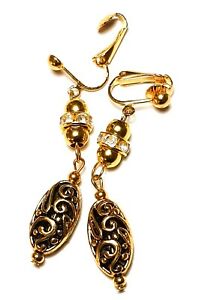 【送料無料】ジュエリー・アクセサリー ロングゴールデンピンチドロップハンギングストラスパールヴィンテージシックlong dore pince oreilles goutte pendantes filigrane strass perle vintage chic