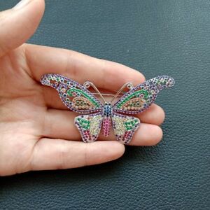 【送料無料】ジュエリー・アクセサリー ゴールドメッキマルチカラーマイクロバタフライブローチ1pc 34x65mm gold plated multi color cz micro butterfly brooch