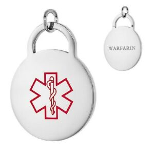 【送料無料】ジュエリー・アクセサリー ワルファリンラウンドペンダントチャームフリーチェーンwarfarine acier inoxydable medicale rond pendentif breloque, gratuit chaine