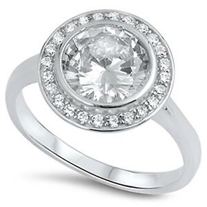 【送料無料】ジュエリー・アクセサリー スターリングシルバーラウンドカットベゼルセットハローリングsterling silver 925 cz round cut bezel set halo womens engagement ring 59