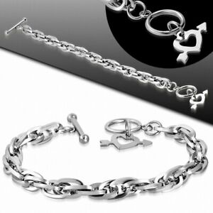 【送料無料】ジュエリー・アクセサリー ステンレススチールブレスレットネクタイbracelet en acier inoxydable liens elliptiques avec charm coeur et fleche