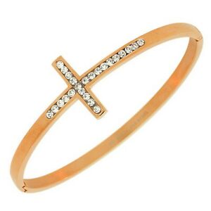 【送料無料】ジュエリー・アクセサリー ローズトンゴールデンクロスクリスタルブレスレットacier inoxydable rose ton dore religieux croix cristaux femmes bracelet