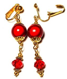 【送料無料】ジュエリー・アクセサリー ゴールデンクリップクリスタルガラスlong dore rouge avec clip oreilles goutte pendantes verre cristal amp; miracle