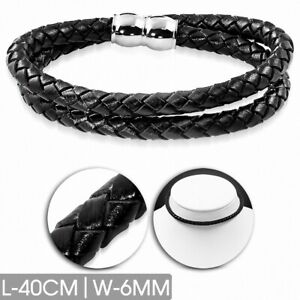 【送料無料】ジュエリー・アクセサリー ブラックレザーストラップbracelet en cuir noir tresse double brin 40 cm x 6 mm