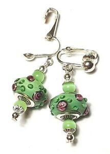 【送料無料】ジュエリー・アクセサリー シルバーグリーンローズクリップドロップペンダントアイグラスcourt argent vert amp; rose avec clip oreilles goutte pendantes chat eye verre