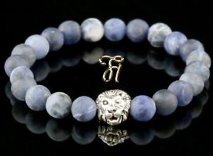 【送料無料】ジュエリー・アクセサリー ソーダライトマットシルバーライオンヘッドパールブレスレットsodalite mat argente tete de lion bracelet de perles 8mm