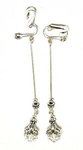 【送料無料】ジュエリー・アクセサリー シルバークリスタルクリップガラス?tres longue argent cristal avec clip oreilles goutte pendantes verre perles ?
