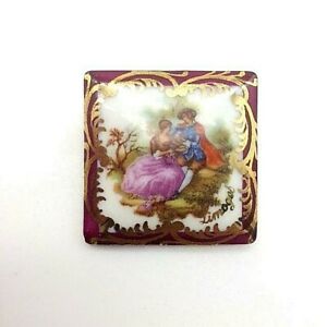【送料無料】ジュエリー・アクセサリー リモージュマーキスフラゴナールパープルスクエアブローチbroche carre en porcelaine de limoges decor marquis fragonard pourpre