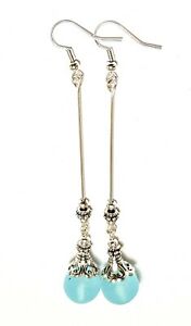 【送料無料】ジュエリー・アクセサリー ターコイズシルバーイヤーズドロップペンダントガラスフロストガラスtres longue turquoise argent oreilles goutte pendantes verre givre perles gros