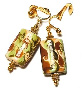 【送料無料】ジュエリー・アクセサリー グランドロングブラウングリーンクリップイヤーガラスクラスgrand long marron or vert avec clip oreilles goutte pendantes classe verre perle