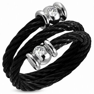 【送料無料】ジュエリー・アクセサリー ケーブルシングルサイズステンレスリングbague taille unique en acier inoxydable noir cable torsade et embout en alliage