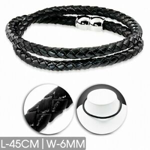 【送料無料】ジュエリー・アクセサリー ダブルストランドブラックレザーストラップbracelet en cuir noir tresse double brin 45 cm x 6 mm