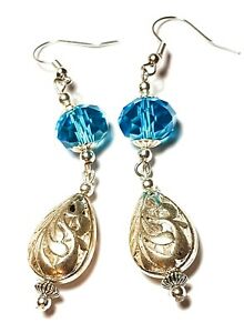 【送料無料】ジュエリー・アクセサリー ロングシルバーターコイズイヤリングペンダントクリスタルグラスパールlongue argent turquoise boucles doreilles goutte pendantes cristal verre perle