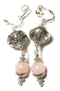 【送料無料】ジュエリー・アクセサリー シルバーローズクォーツクリップチベットガラスlongue argent rose quartz avec clip oreilles goutte pendantes verre tibetain 13,485円