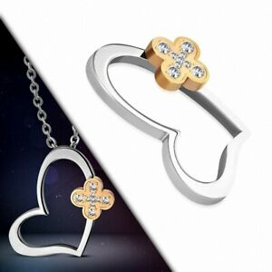 【送料無料】ジュエリー・アクセサリー ラインストーンセットハートスチールペンダントpendentif en acier c?ur avec fleur sertie de strass