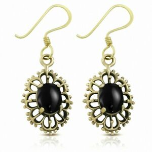 【送料無料】ジュエリー・アクセサリー イヤリングオニクスboucles doreilles a crochet en forme de fleur ovale en bronze avec onyx noir p