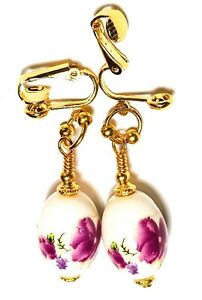【送料無料】ジュエリー・アクセサリー ゴールデンピンクファミリークリップパールlong dore famille rose avec clip oreilles goutte pendantes porcelaine perle