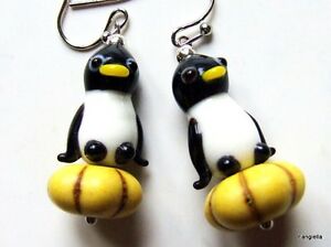 【送料無料】ジュエリー・アクセサリー ペンギンイヤリングカボチャビーズガラスboucles doreilles pingouins noir blanc en verre artisanal sur perle citrouille