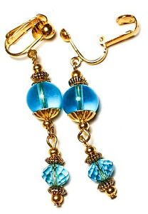 【送料無料】ジュエリー・アクセサリー クリップハンギングクリスタルグラスパールシックロングゴールデンターコイズlong dore turquoise avec clip oreilles goutte pendantes verre cristal perle chic