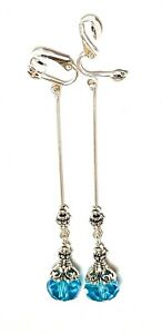 【送料無料】ジュエリー・アクセサリー クリップグーテペンダントガラスターコイズシルバークリスタルtres longue turquoise argent cristal avec clip oreilles goutte pendantes verre