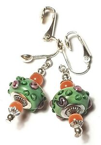 【送料無料】ジュエリー・アクセサリー シルバーグリーンオレンジクリップドロップペンダントアイグラスcourt argent vert amp; orange avec clip oreilles goutte pendantes chat eye verre