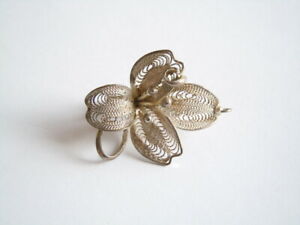【送料無料】ジュエリー・アクセサリー オールドアールヌーボーシルバーフラワーブローチvieux art nouveau argent filigrane broche fleur 6,5 g3,8 x 3,0 cm｜hokushin