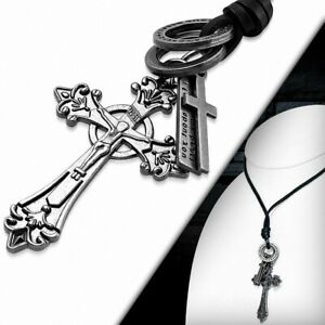 【送料無料】ジュエリー・アクセサリー アライアンスユリネックレスネックレスネックレスalliage alliances crucifix fleur de lis bague de collier en cuir noir collier en