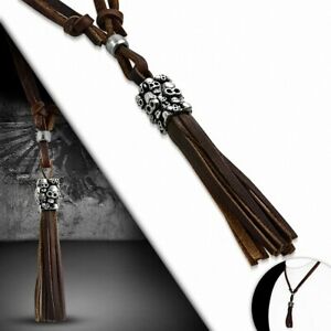 【送料無料】ジュエリー・アクセサリー トーンチャームバイカーカラーcollier de motard en cuir marron ajustable avec breloques fantaisie 2 tons ton d