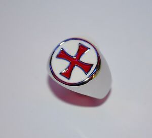【送料無料】ジュエリー・アクセサリー リングホースクロスbague chevaliere croix pattee rouge fond blanc chevalier templier acier 316 l