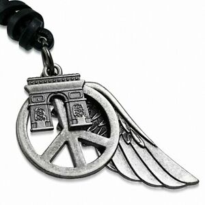 【送料無料】ジュエリー・アクセサリー アリアピースサインペンダントネックレスcollier en cuir noir ajustable avec pendentif en forme de signe de paix en allia