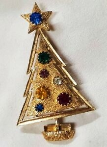 【送料無料】ジュエリー・アクセサリー ジュエルヴィンテージブローチクリスマスツリースターゴールドメタルクリスタルbijou vintage broche sapin de noel tree arbre etoile metal dore cristal j8