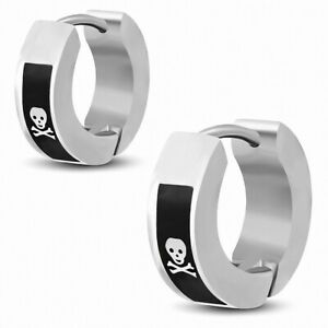 【送料無料】ジュエリー・アクセサリー ツートンステンレスリングイヤリングboucles doreilles anneaux en acier inoxydable a deux tons avec tete de mort de