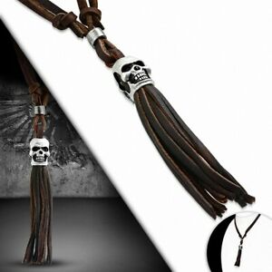 【送料無料】ジュエリー・アクセサリー バイカーカラーcollier de motard en cuir marron ajustable avec breloques fantaisie en forme de