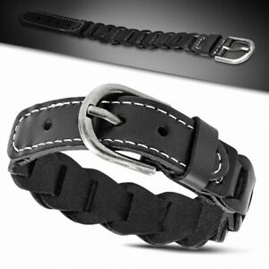 【送料無料】ジュエリー・アクセサリー ベルトバックルファンシーブラックレザーブレスレットbracelet fantaisie en cuir noir avec boucle de ceinture